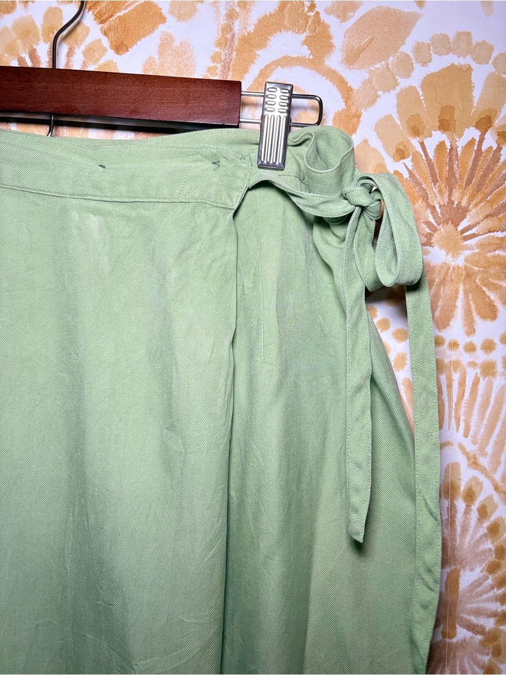 Stonebridge 100% Silk Sage Green Wrap Midi Skirt | Tie Waist | Quiet Luxury - Picture 7 of 11
